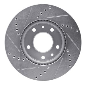 Kia Sedona Brake Rotor (1) - Front Right - R1 Concepts - Drilled & Slotted - Silver - `03-`05